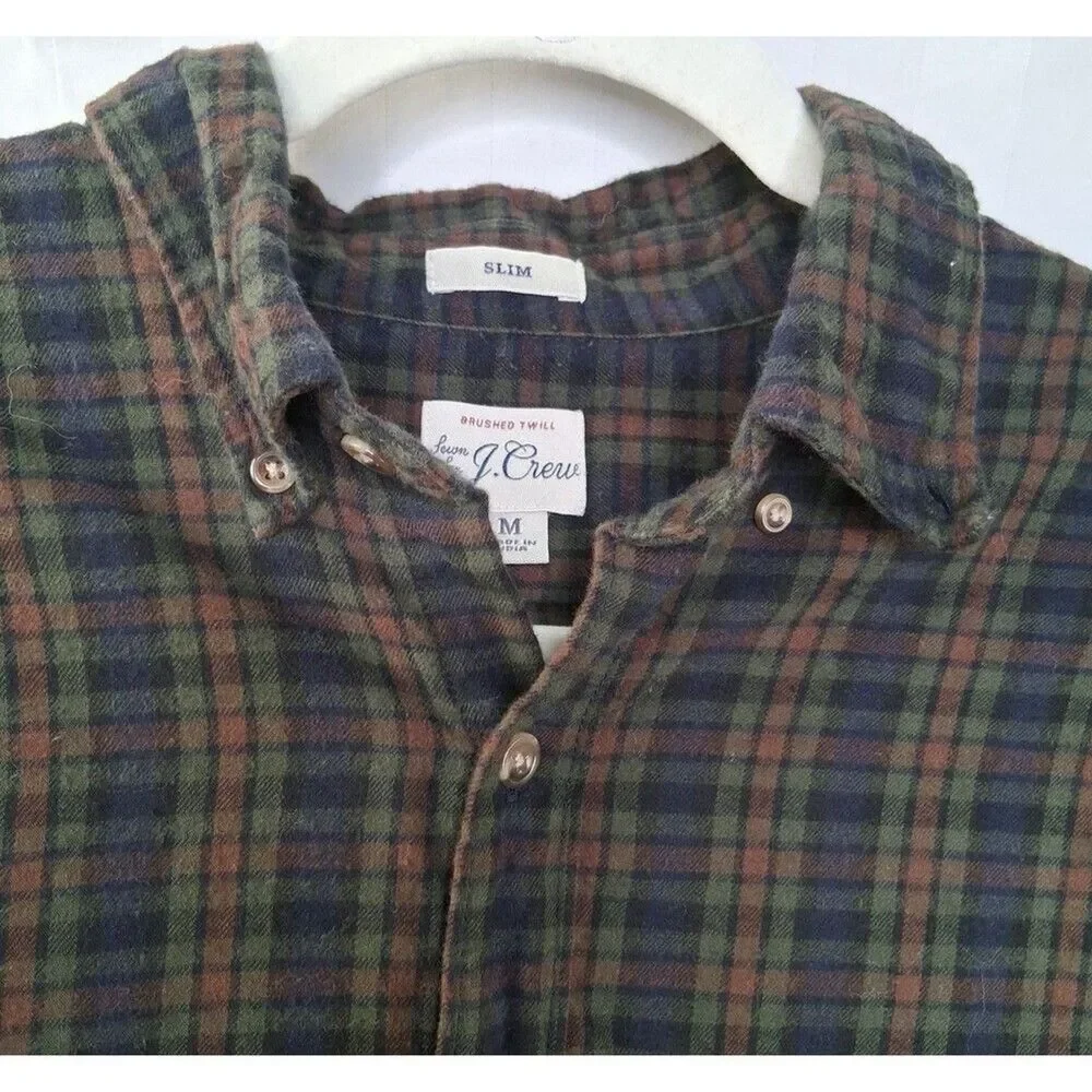 J Crew Brushed Twill Flannel Shirt Men's Plaid Tartan Size M Slim